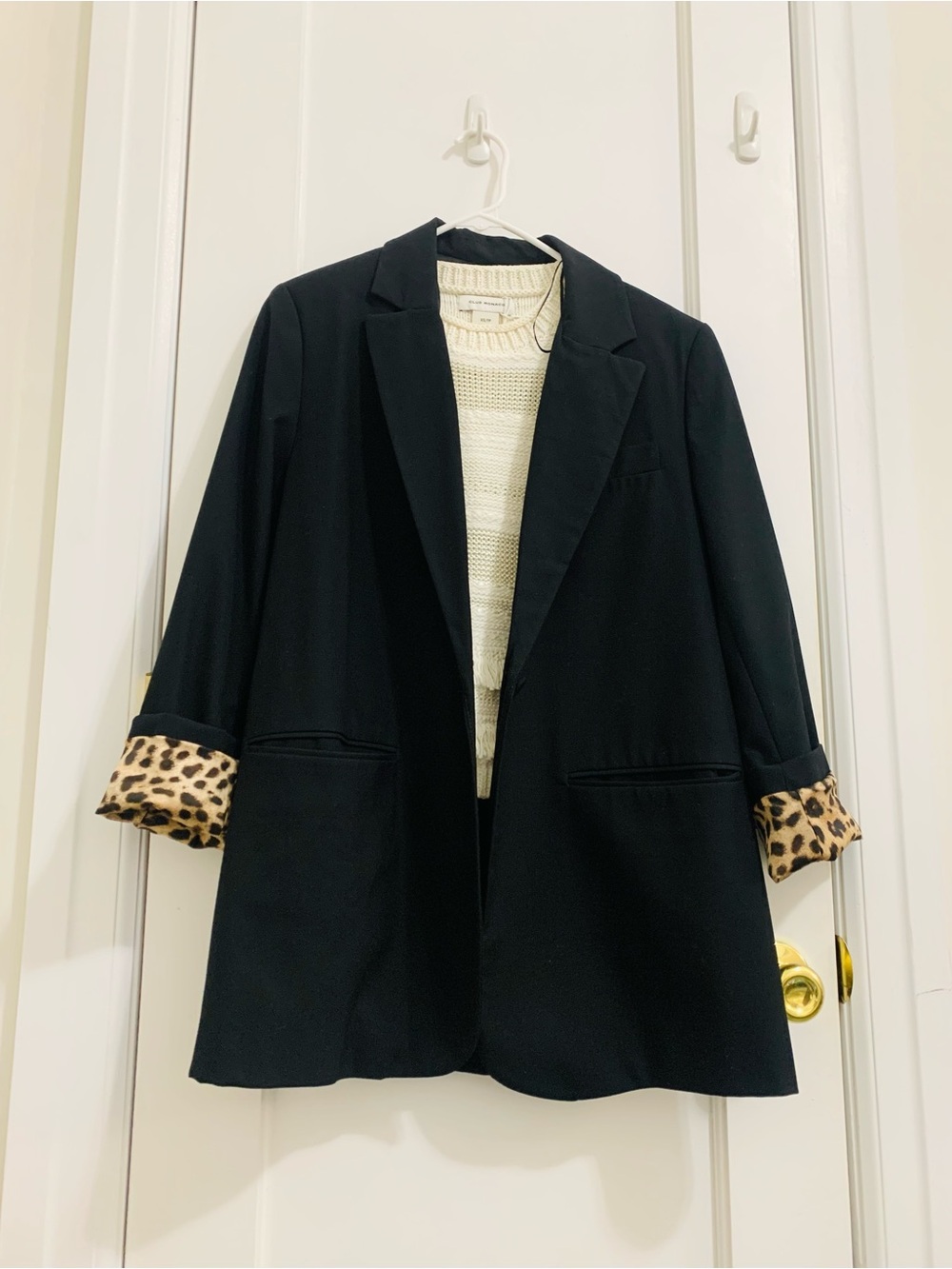 Zara Black Tailored Jacket with Leopard pint sleeves